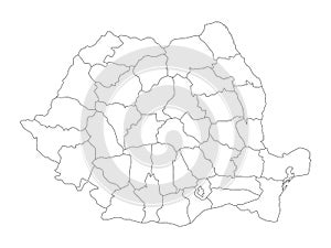 Administrative counties of Romania. Vector map of thin black outline