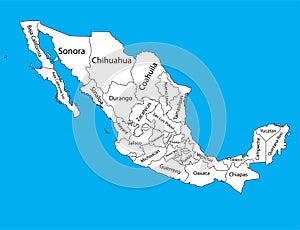 Administrative divisions of Mexico counties, separated provinces. Mexico map . photo