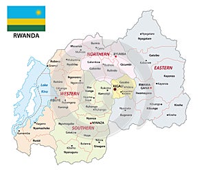 Administrative map of the african state Republic of Rwanda with flag