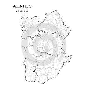 Administrative Map of the Alentejo Region as of 2022 - Portugal - Vector Illustration photo