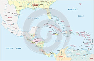 Administrative map of Central America and the Caribbean countries