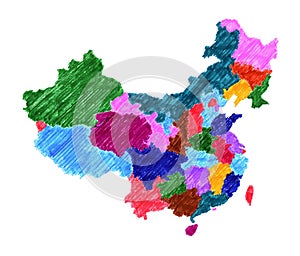 Administrative map of China with brush stroke isolated