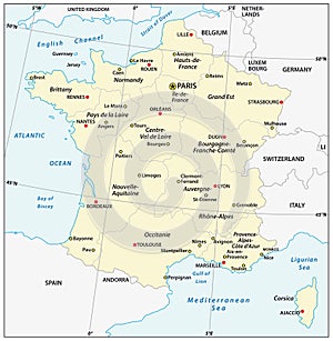 Administrative map of France with latitude and longitude photo