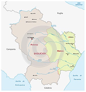 Administrative map of the Italian region Basilicata