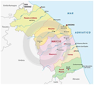 Administrative map of the Italian region Marche