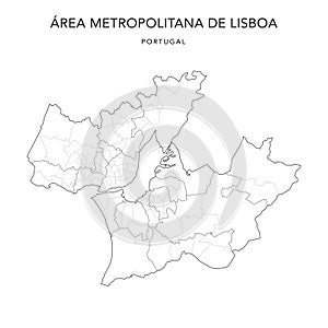 Administrative Map of the Metropolitan Area of Lisbon as of 2022 - Vector Illustration