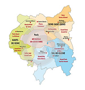 Administrative map of the municipal association in the Ile-de-France photo