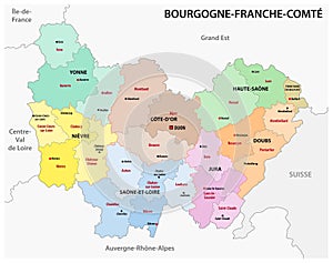 Administrative map of the new french region Bourgogne-Franche-Comte photo