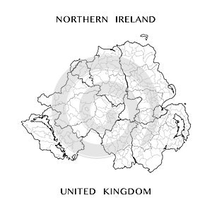 Administrative Map of Northern Ireland, United Kingdom with civil parishes, districts and lieute