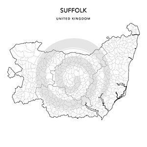 Administrative Map of Suffolk as of 2022 - Vector Illustration