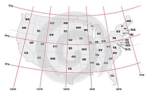 Administrative map United States with latitude and longitude