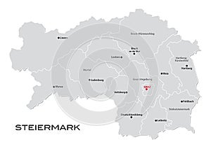 Administrative and political map of the Austrian state of Styria