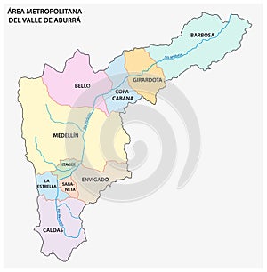 Administrative and political map of the Colombian Metropolitan Area of the Aburra Valley