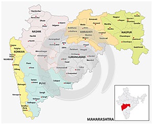 Administrative and political map of indian state of Maharashtra, india photo