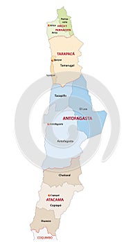 Administrative and political map of the northern Chilean regions