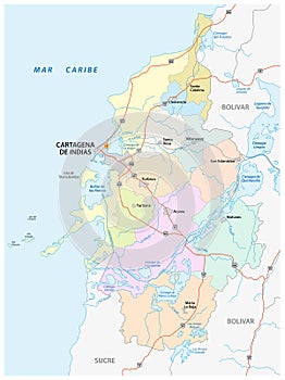Administrative, political and roads vector map of the metropolitan area of Cartagena de Indias, Colombia