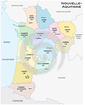 Administrative and political vector map of the region Nouvelle-Aquitaine, France photo