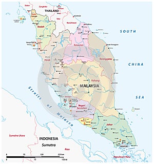 Administrative structure vector map of the Malay Peninsula, Malaysia