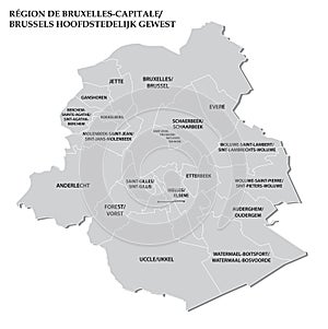 Administrative vector map of the Belgian capital Brussels