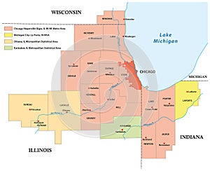 Administrative vector map of the Chicago metropolitan area