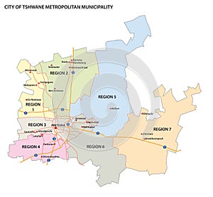 Administrative vector map of City of Tshwane Metropolitan Municipality, Gauteng, South Africa