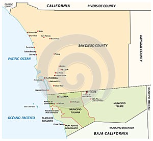 Administrative vector map of the cross-border agglomeration San Diego-Tijuana, Mexico, United States photo