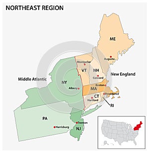 Administrative vector map of the US Census Region Northeast photo