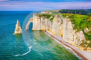 Admirable Atlantic ocean coastline with high cliffs, Etretat, Normandy, France