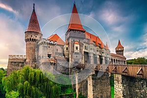 Admirable tourist attraction with medieval Corvin castle, Hunedoara, Transylvania, Romania