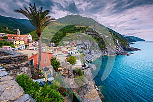 Admirable Vernazza village view with rocky coastline, Cinque Terre, Italy