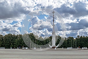 Admiralteyskaya square with Rostral column in Voronezh photo