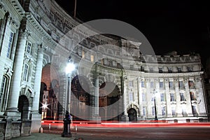 Admiralty Arch at night with light trails