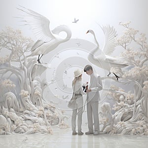 Admiration In White: Surreal 3d Landscapes With Naturalistic Flora And Fauna