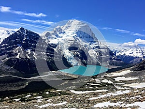 Admiring the incredible views of Berg lake and Mount Robson Glacier in Mount Robson Provincial Park photo