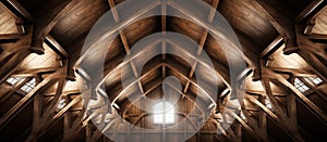 Admiring the symmetrical wood pattern on the wooden ceiling