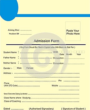 Admission Form Design Layout with Fields