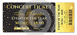Admission ticket template. Vector mockup concert ticket tear-off with star