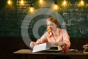 Admission to school. woman writes documents for admission to school. school admission procedure.