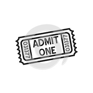 Admit One Ticket Outline Flat Icon on White