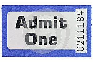 Admit one ticket stub isolated on white