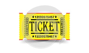 Admit one yellow ticket on white background