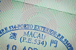 Admitted stamp of macau Visa for immigration travel concept photo