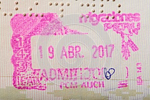 Admitted stamp for peru country photo