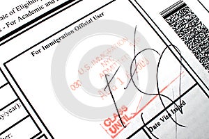 Admitted stamp of USA I-20 immigration form for students with visa photo