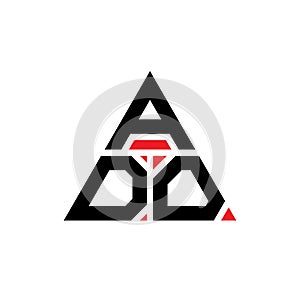 ADO triangle letter logo design with triangle shape. ADO triangle logo design monogram. ADO triangle vector logo template with red photo