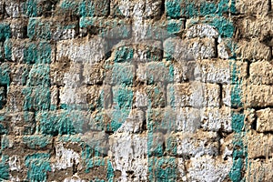 adobe brick wall, dirty abandoned paint, painted with grafity, wall