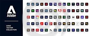 Adobe Creative Cloud procucts icon set vector: adobe, creative cloud, illustrator, photoshop, indesign, after effects. Editorial