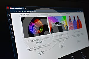 Creative cloud website on computer screen
