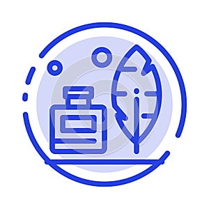 Adobe, Feather, Inkbottle, American Blue Dotted Line Line Icon