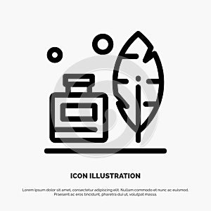 Adobe, Feather, Inkbottle, American Line Icon Vector